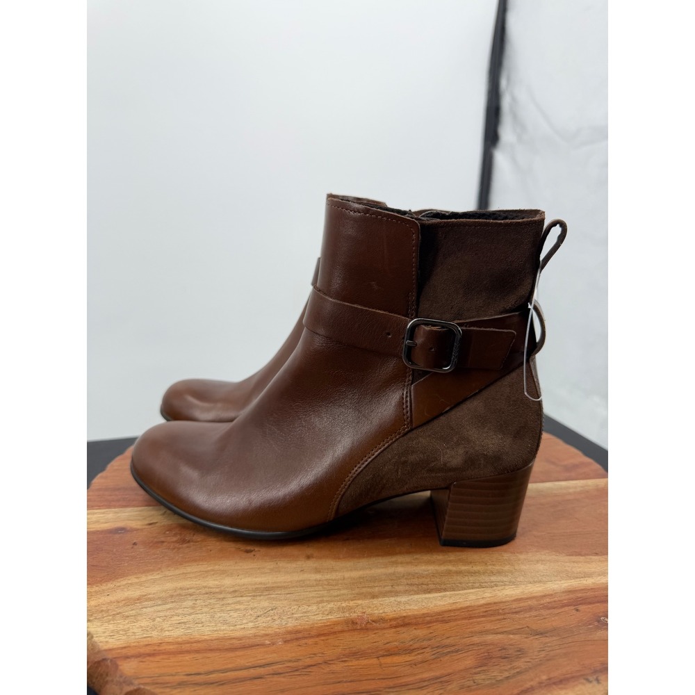 ECCO dress classic 35 Block Ankle Boots Women 5-5.5 Brown Leather Suede Buckle‎